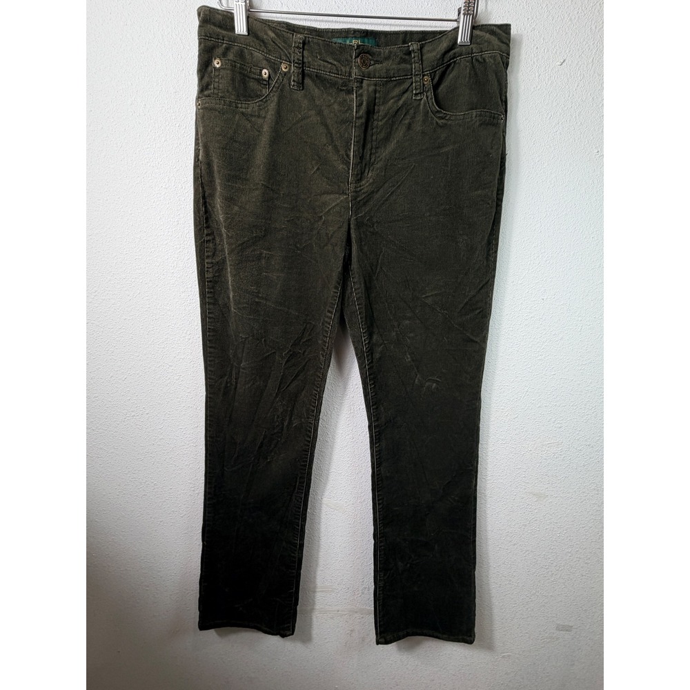 Lauren Ralph Lauren Women Pants Green 12 Corduroy Classic Straight Stretch Olive